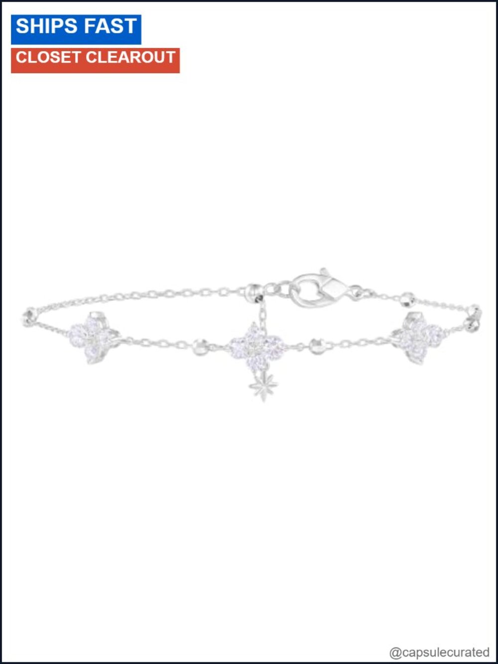 Moissanite Cross Charm Bracelet 925 Sterling Silver 14K White Gold Plated